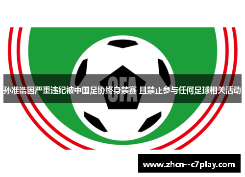 孙准浩因严重违纪被中国足协终身禁赛 且禁止参与任何足球相关活动