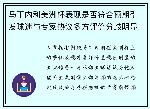 马丁内利美洲杯表现是否符合预期引发球迷与专家热议多方评价分歧明显