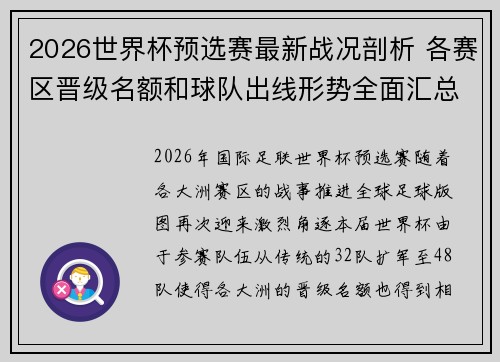 2026世界杯预选赛最新战况剖析 各赛区晋级名额和球队出线形势全面汇总