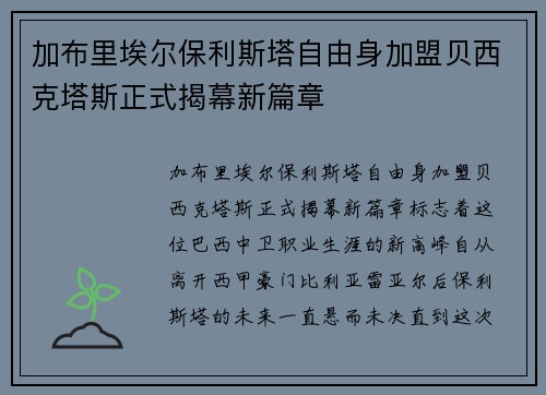 加布里埃尔保利斯塔自由身加盟贝西克塔斯正式揭幕新篇章